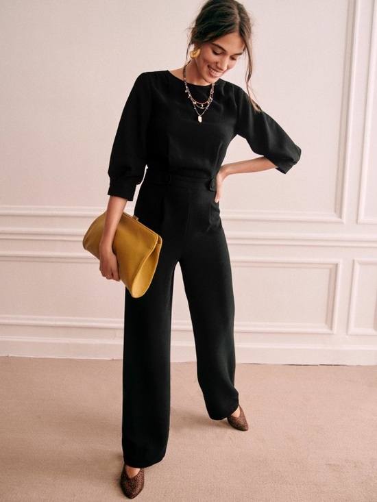 Sezane Pants - Sezane Black Wide-Leg Jumpsuit